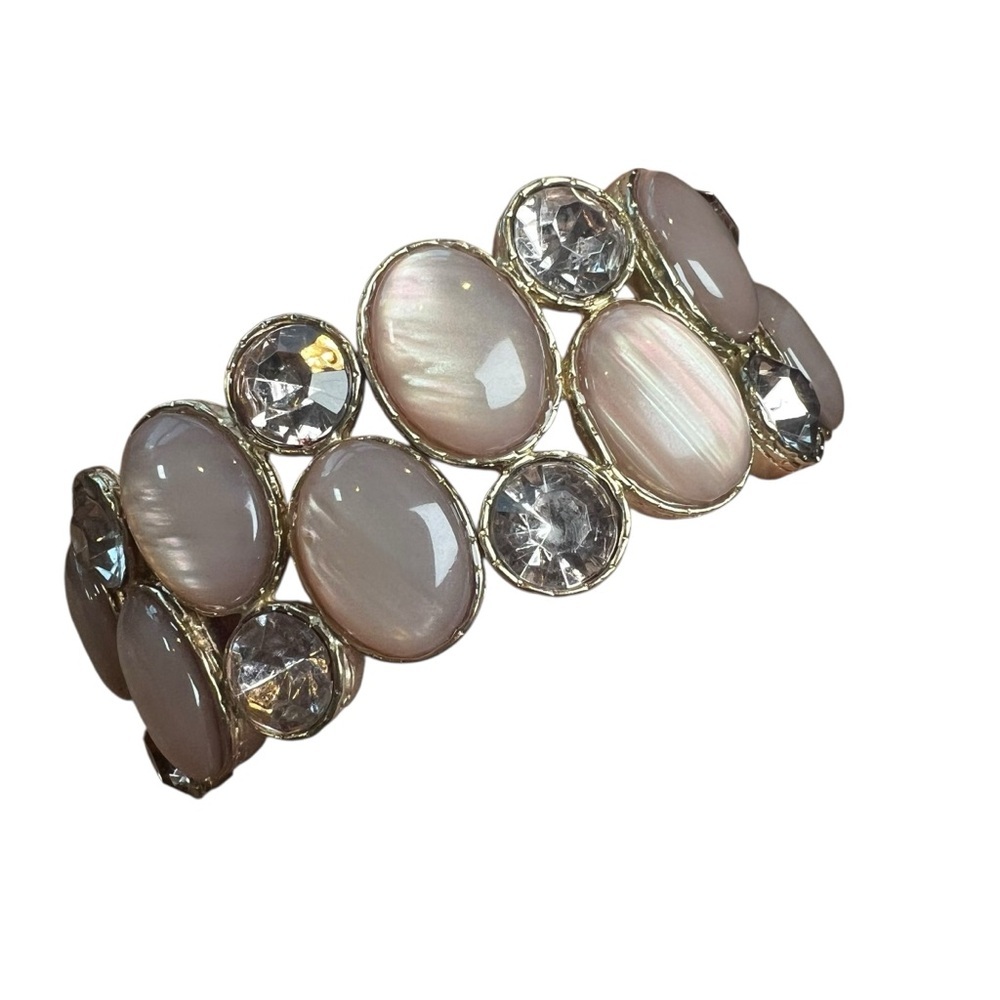 Elegant Pink and Gold Elastic Bracelet With Pink Rhinestones